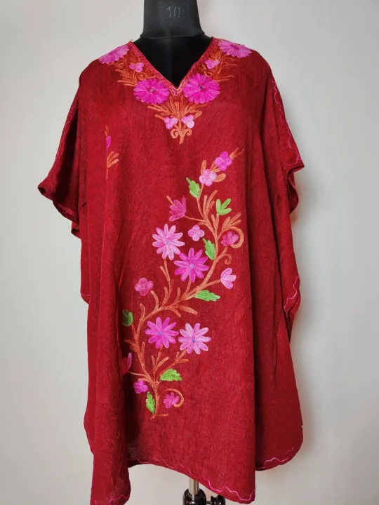 Hayat Cotton Maroon Kaftan with Aari Work