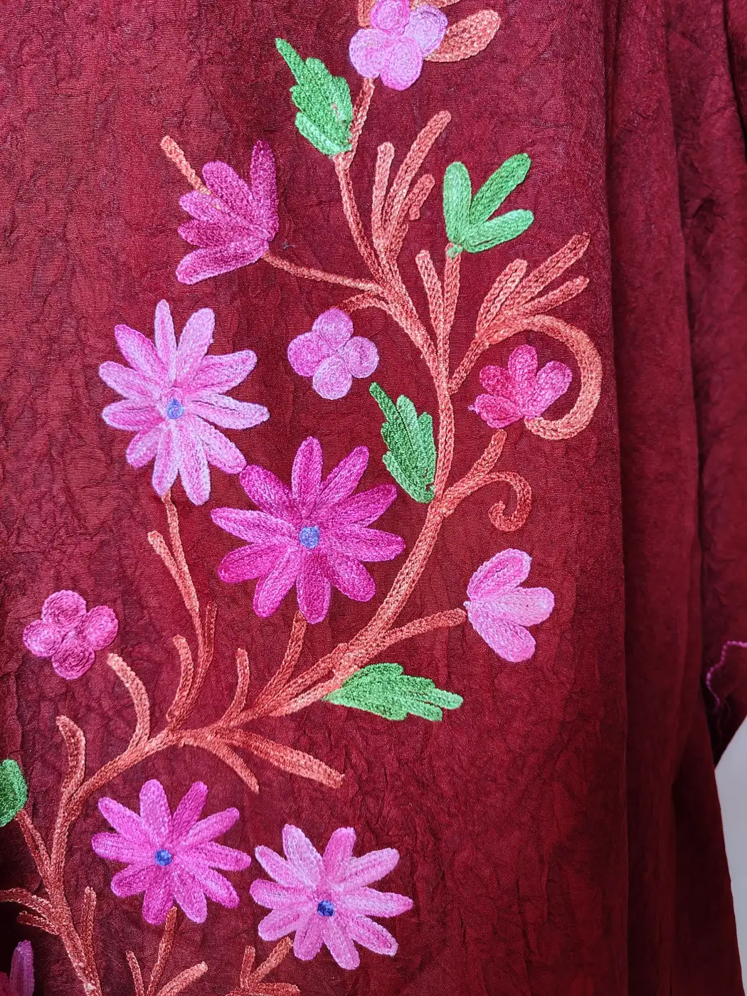 Hayat Crush Cotton Maroon Kaftan with Aari Work - Image 2