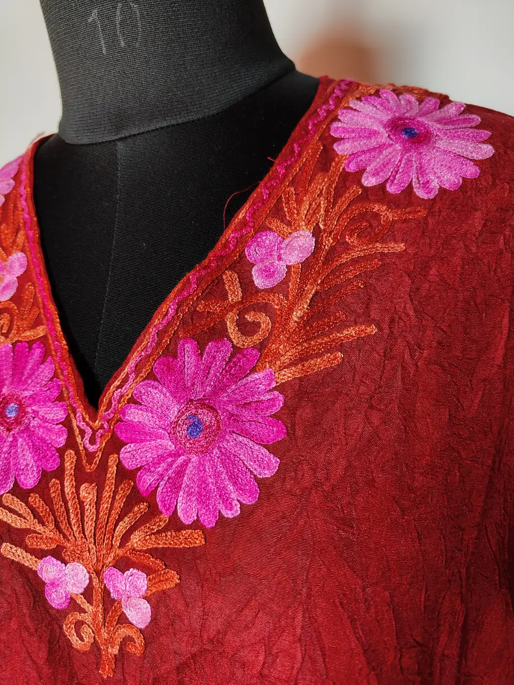 Hayat Crush Cotton Maroon Kaftan with Aari Work - Image 3