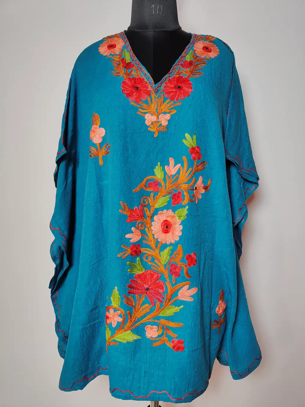 Blue Cotton Shabnam Kaftan with Aari Work