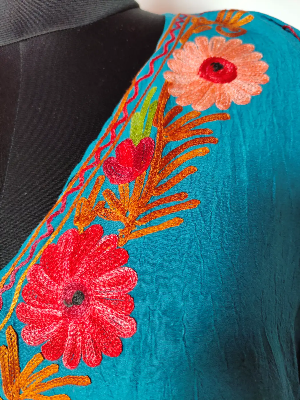 Blue Crush Cotton Shabnam Kaftan with Aari Work - Image 3