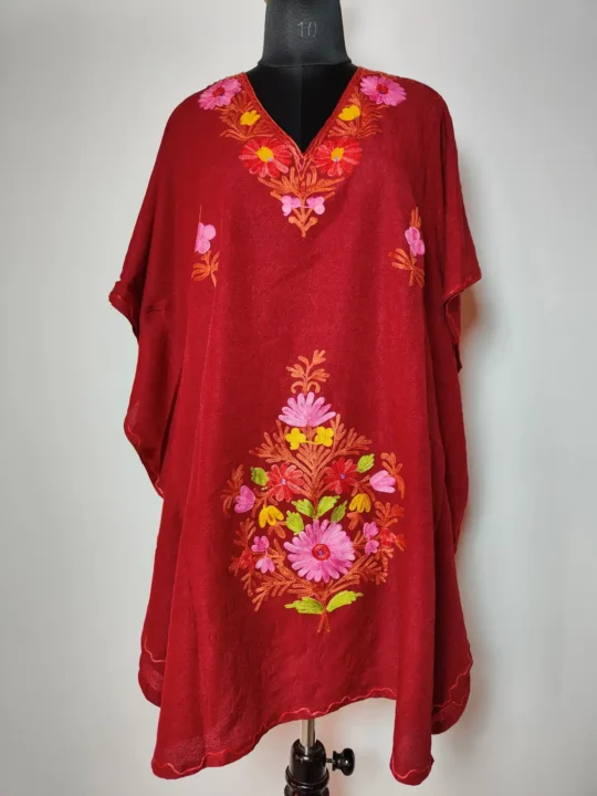 Maroon Cotton Kaftan Afsana with Aari Work