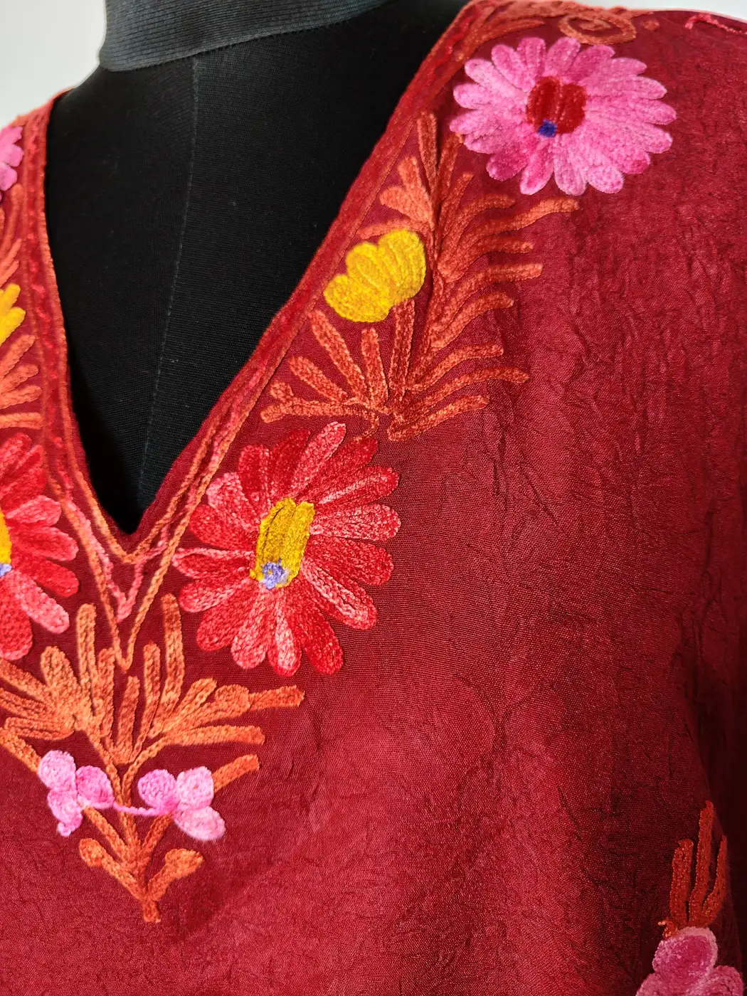 Maroon Crush Cotton Kaftan Afsana with Aari Work - Image 3