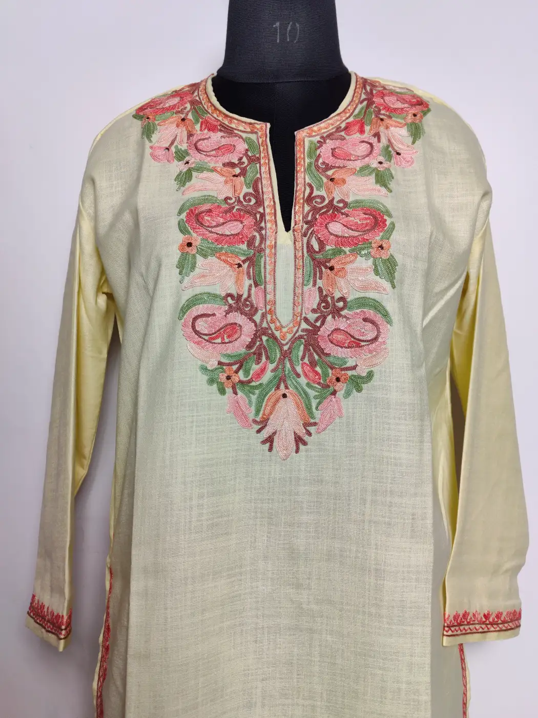 Hazir Yellow Long Ruby Cotton Co-ord Set with Aari Embroidery - Image 3