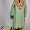 Nazneen Pastel Green Long Ruby Cotton Co-ord Set with Aari Embroidery