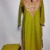 Mehndi Green Long Ruby Cotton Co-ord Set with Aari Embroidery Hifazat