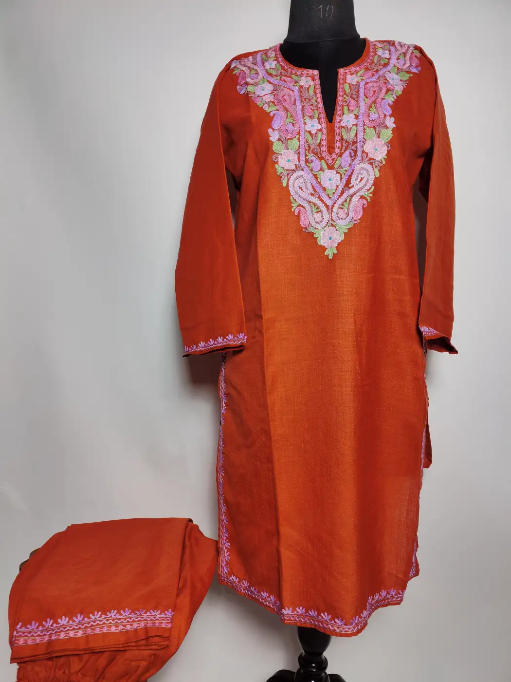 Long Ruby Cotton Red Co-ord Set with Aari Embroidery