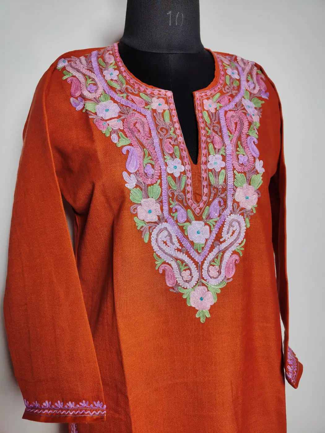 Long Ruby Cotton Red Co-ord Set with Aari Embroidery - Image 2