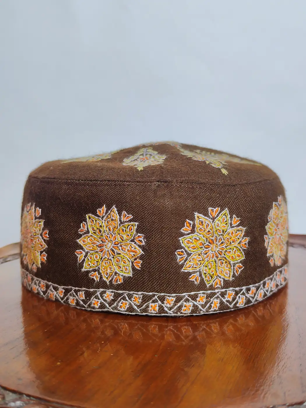 Ayan Pure Pashmina Brown Kashmiri Hand Sozni Cap