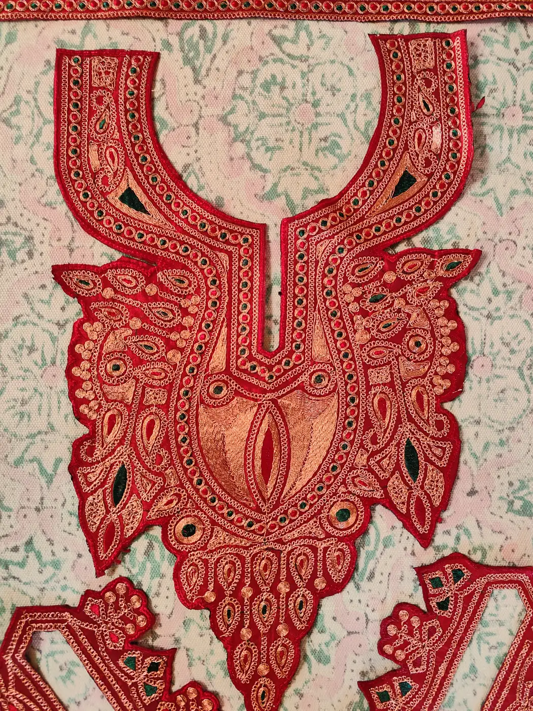 Red Patch with Copper Tilla Embroidery with Daman, Sleeves and Lace Zareen - Image 3