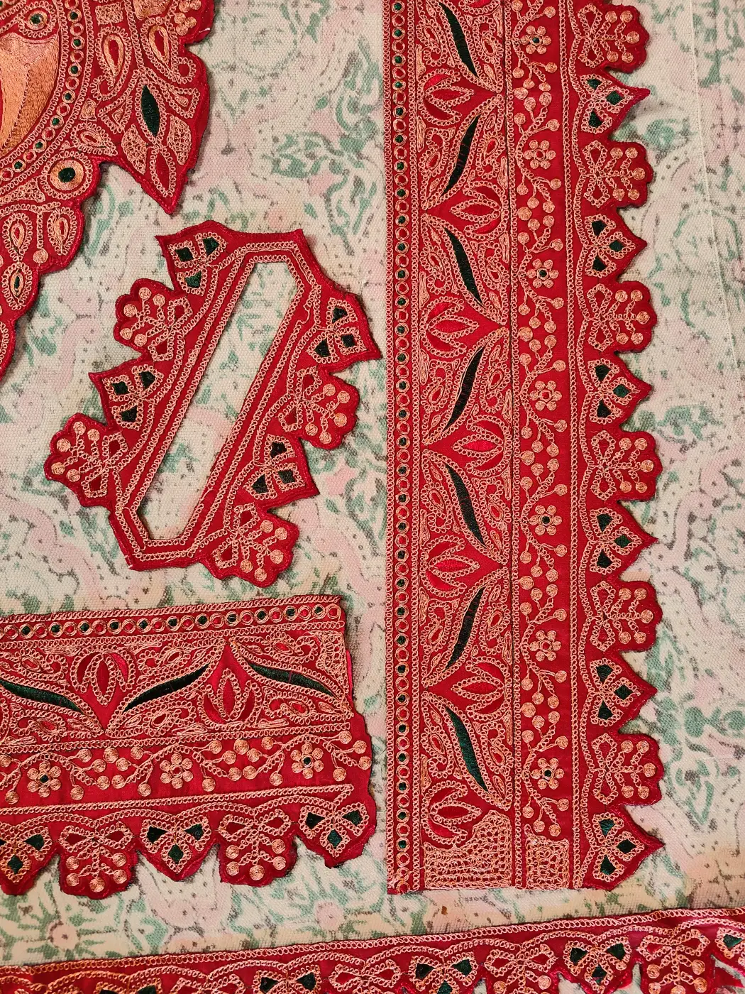 Red Patch with Copper Tilla Embroidery with Daman, Sleeves and Lace Zareen - Image 5