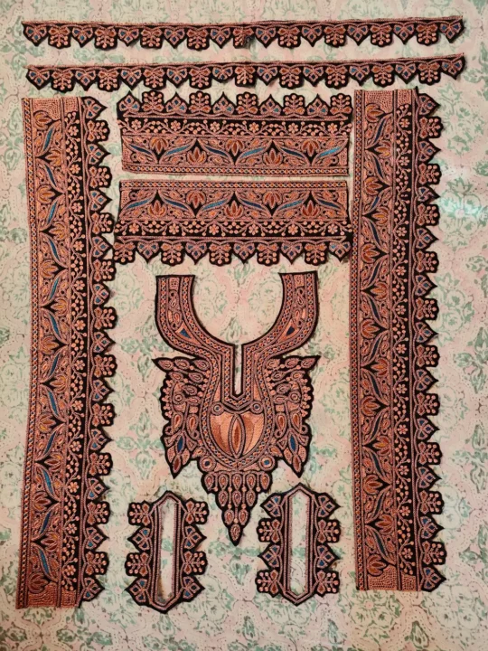 Gulbahar Black Patch with Copper Tilla Embroidery with Daman, Sleeves and Lace