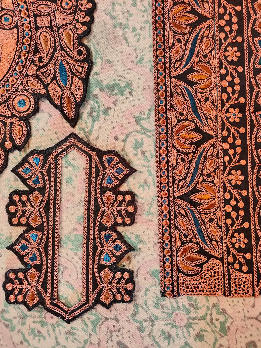 Gulbahar Black Patch with Copper Tilla Embroidery with Daman, Sleeves and Lace - Image 2