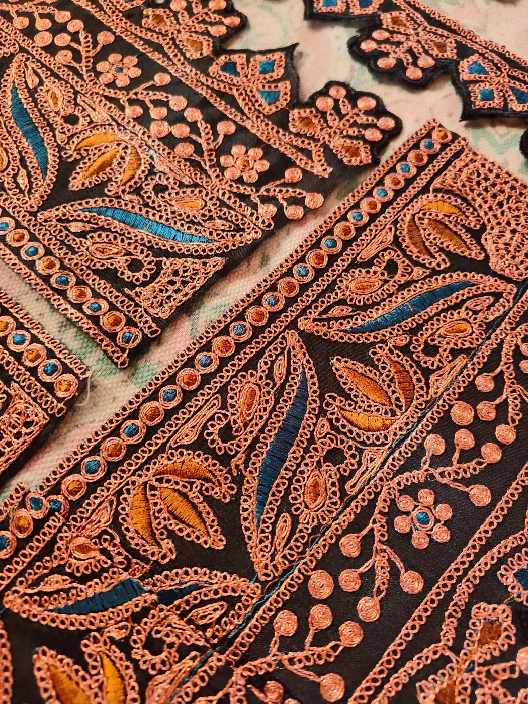 Gulbahar Black Patch with Copper Tilla Embroidery with Daman, Sleeves and Lace - Image 3