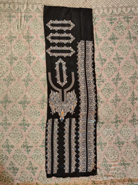 Naqsh Black Patch Set with Silver Tilla Embroidery - Pockets, Sleeves and Lace - Koraab Style