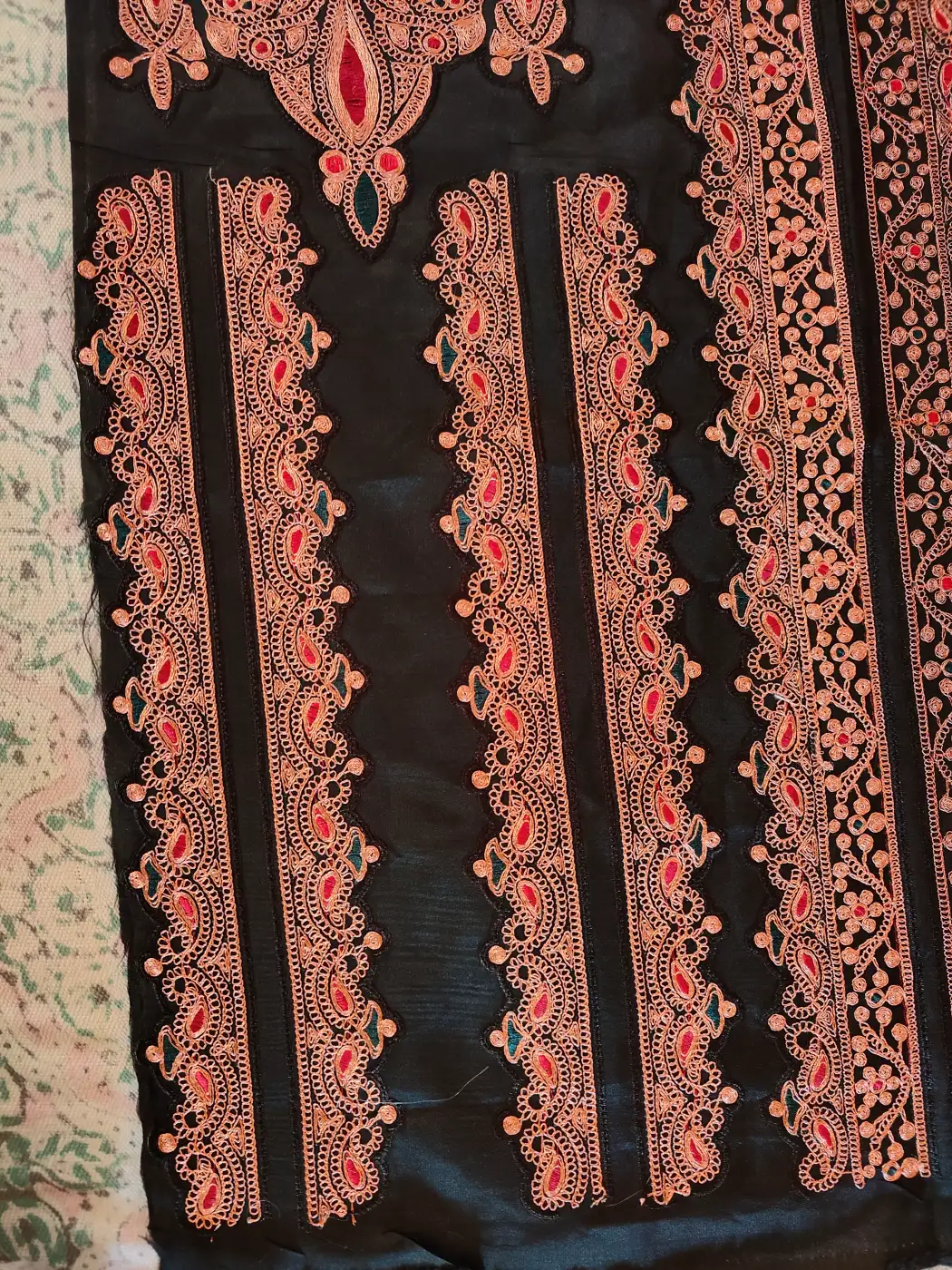 Black Patch Set with Copper Tilla Embroidery - Pockets, Sleeves and Lace - Koraab Style - Image 3