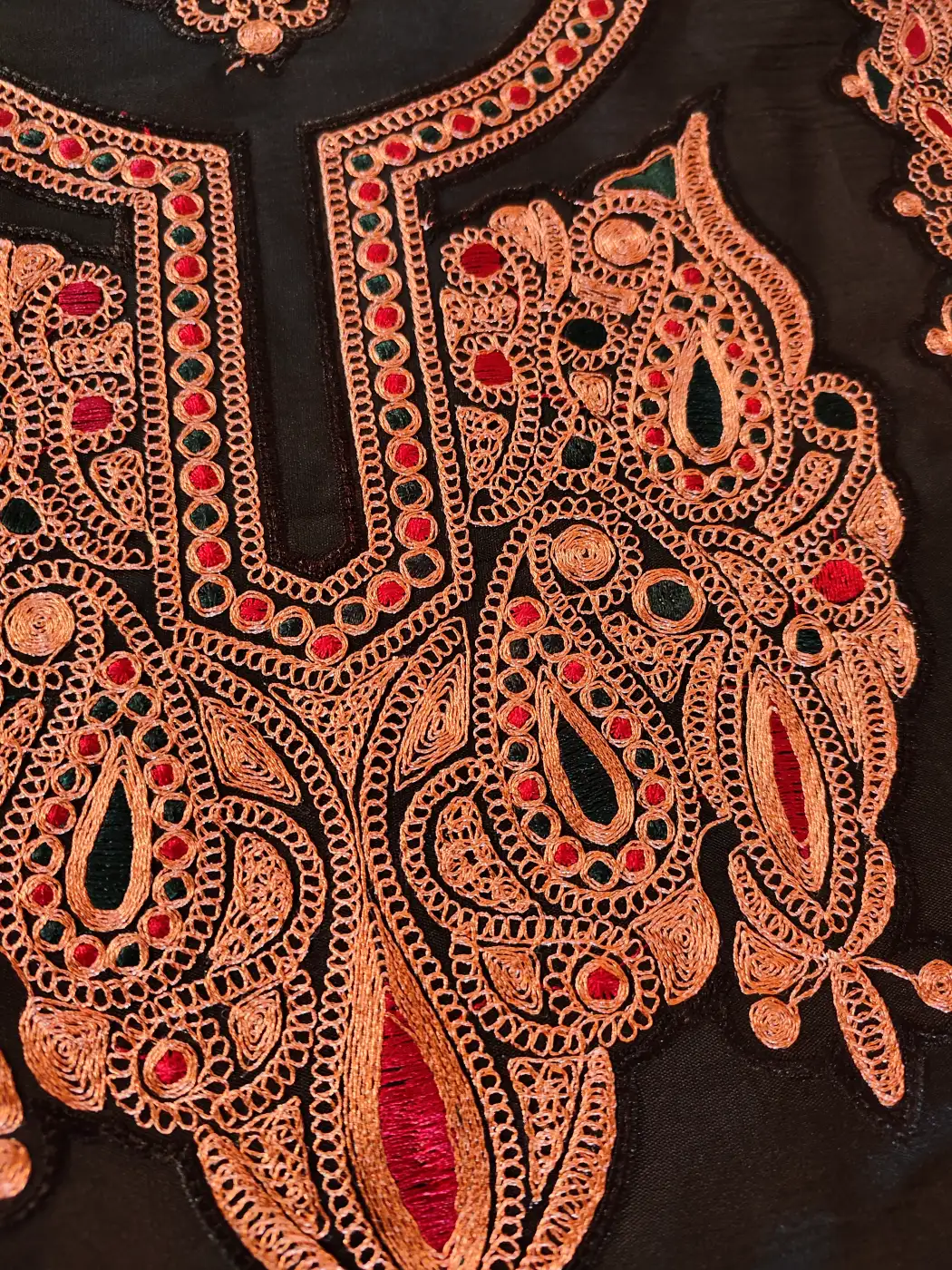 Black Patch Set with Copper Tilla Embroidery - Pockets, Sleeves and Lace - Koraab Style - Image 5