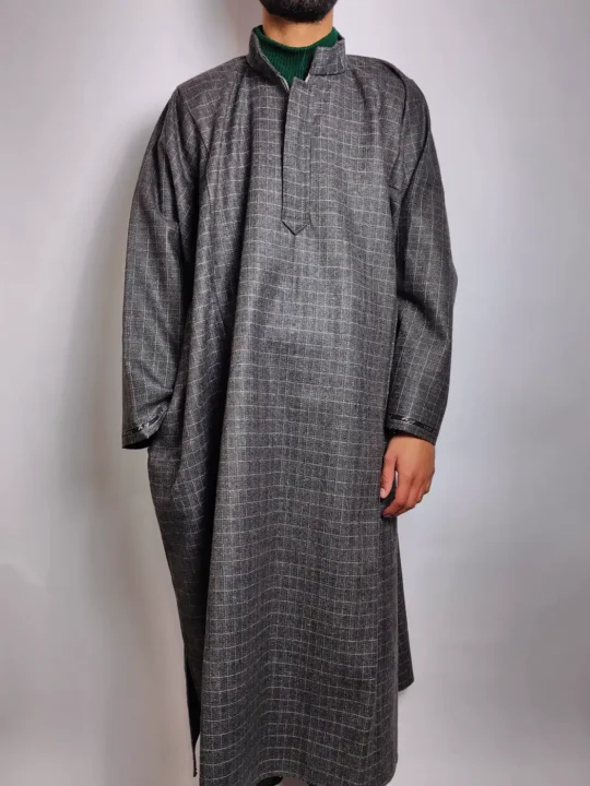 Dark Grey Box Check  Kashmiri Pheran in Urooj Tweed