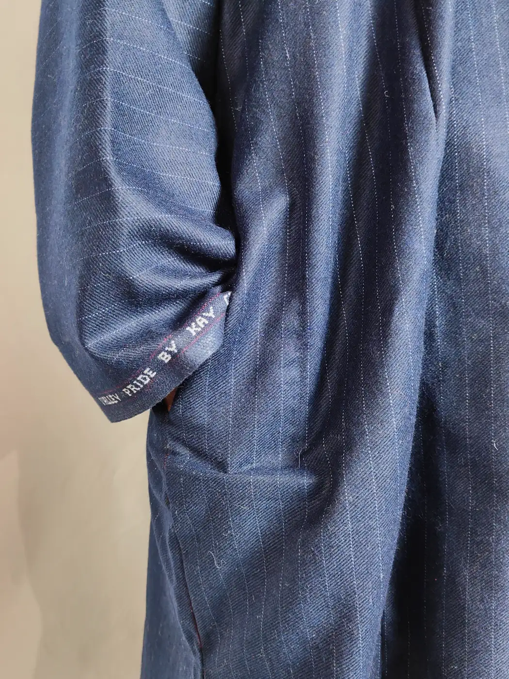 Midnight Blue Aafshar Kashmiri Pheran with Cap in Tweed - Image 2