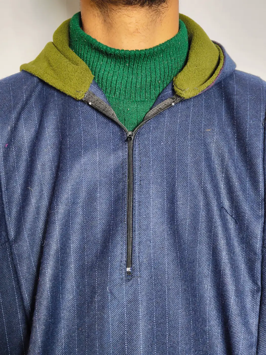 Midnight Blue Aafshar Kashmiri Pheran with Cap in Tweed - Image 3