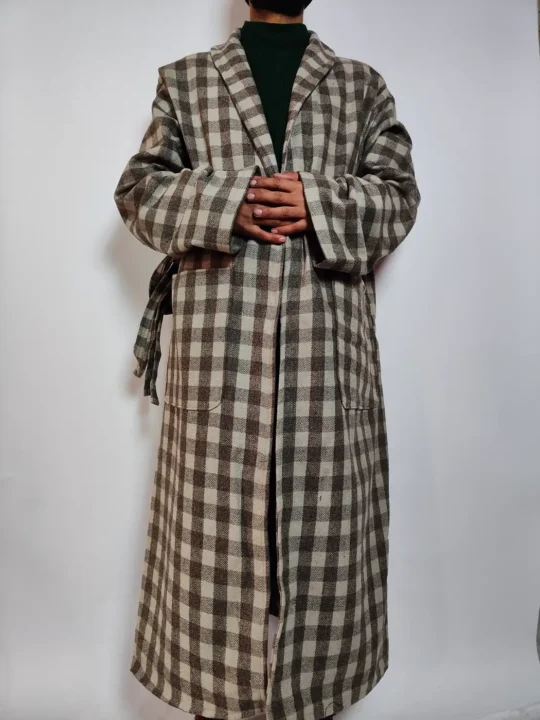 Box Check Sand Brown Gown | Bathrobe for Men in Aitmad Handloom Tweed