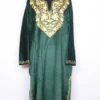 Numaish Loose Dark Green Kashmiri Aari Work Pheran in Velvet