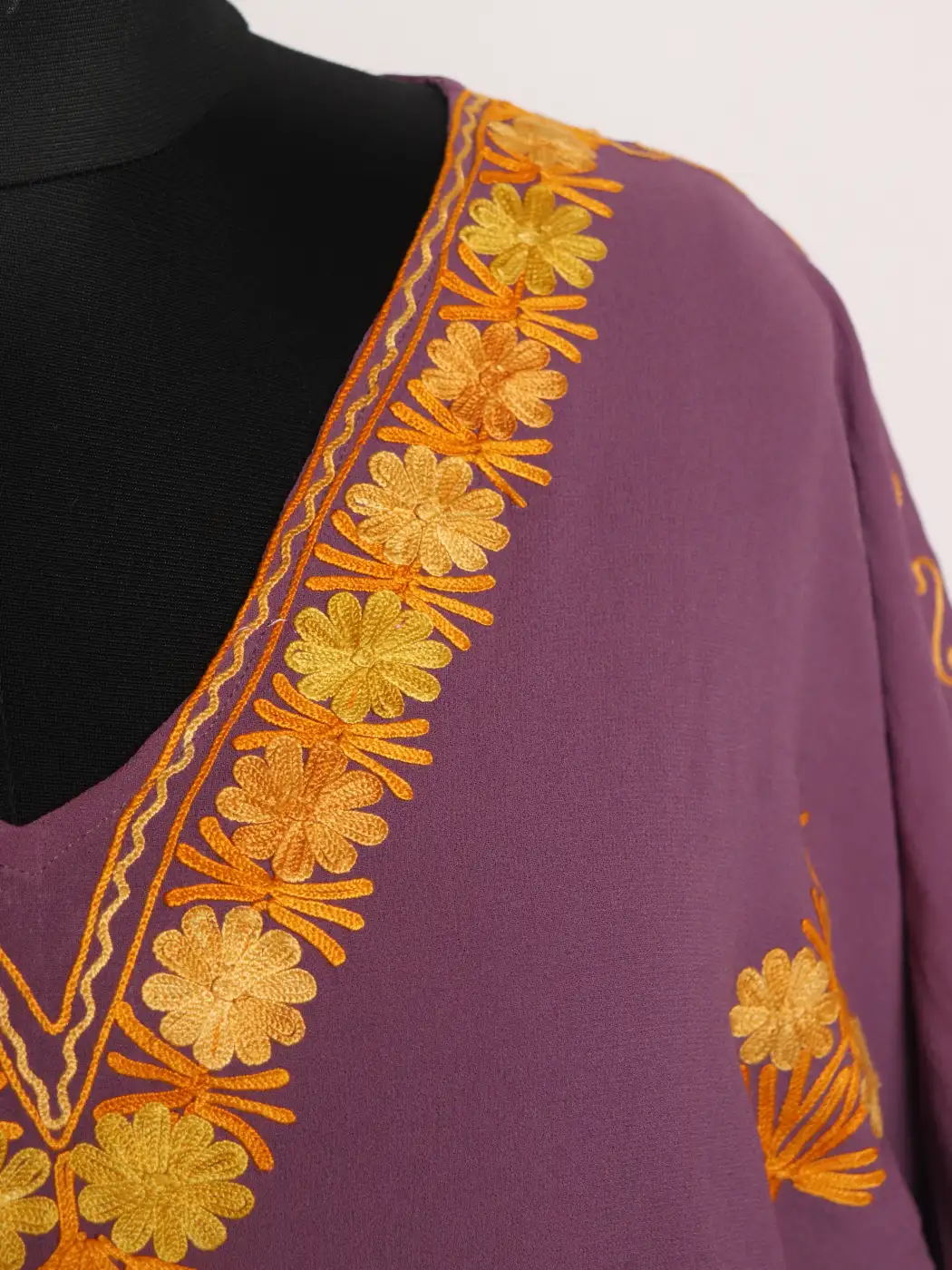 Purple Long Georgette Kaftan with Maherah Booti Aari Embroidery - Image 3