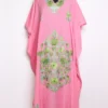 Pink Cotton Long Kaftan with Aari Work Naheed