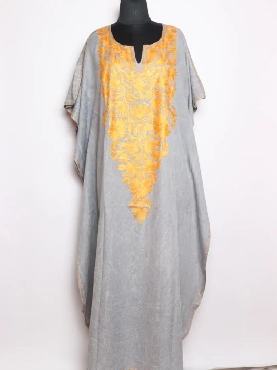 Zareen Grey Long Cotton Kaftan with Aari Work