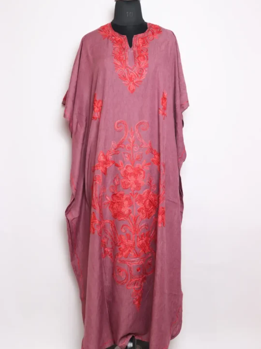 Long Light Purple Cotton Kaftan with Aari Embroidery Rihana
