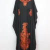 Black Zoya Long Cotton Kaftan with Aari Embroidery