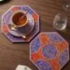 Hand-Painted Red and Purple Kashmiri Paper Mache Modern Table Mat-Set of 2