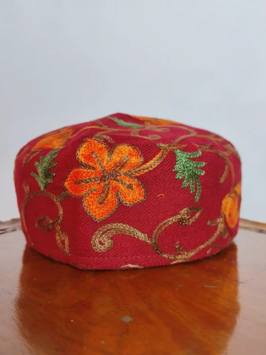 Maroon Rahat Aari Embroidery Wool Cap