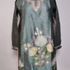 Grey Khusburti Kashmiri Short Kurti in Silk with Aari Embroidery