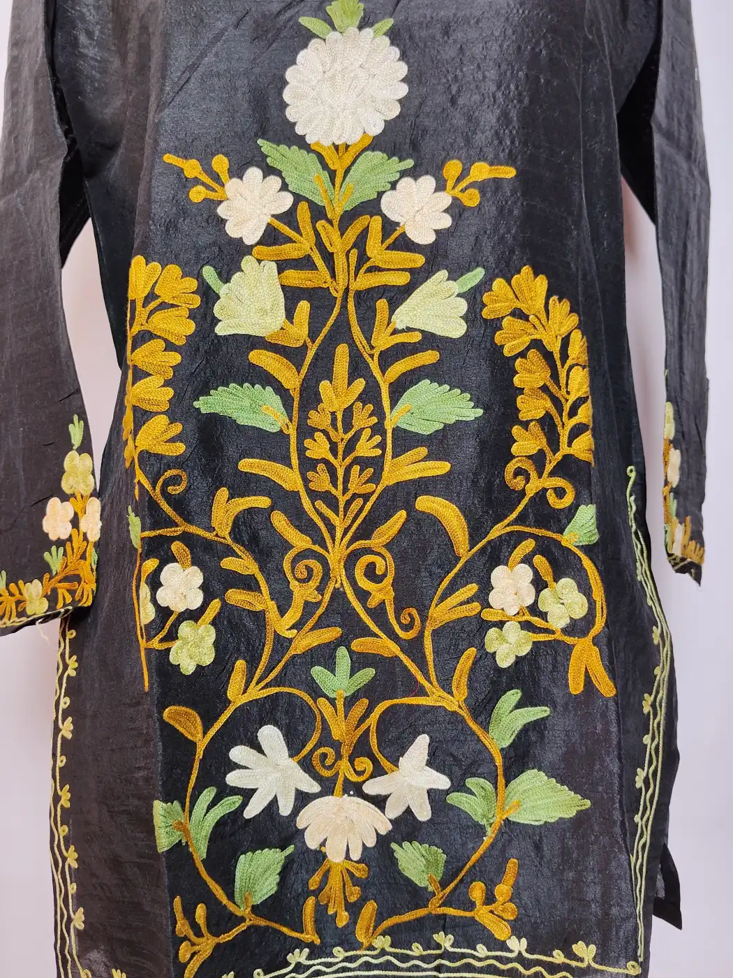 Aari Embroidery Haseen Short Kashmiri Kurti in Black Silk - Image 2