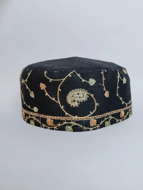 Black Toosha Cap with Sozni Embroidery Umair