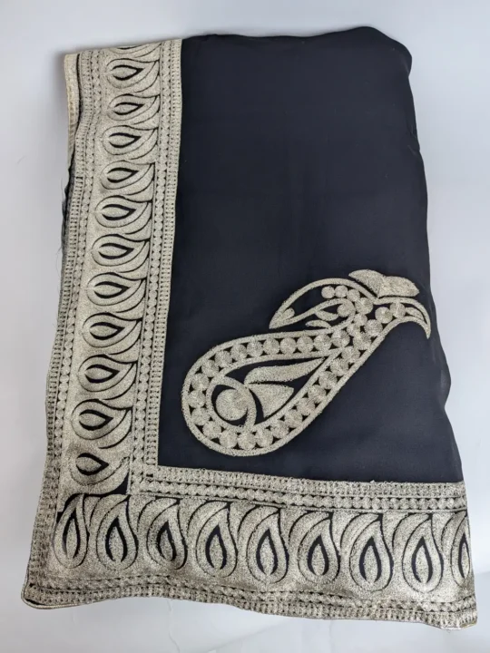 Zulaikha Georgette Zari Tilla Embroidery Black Saree