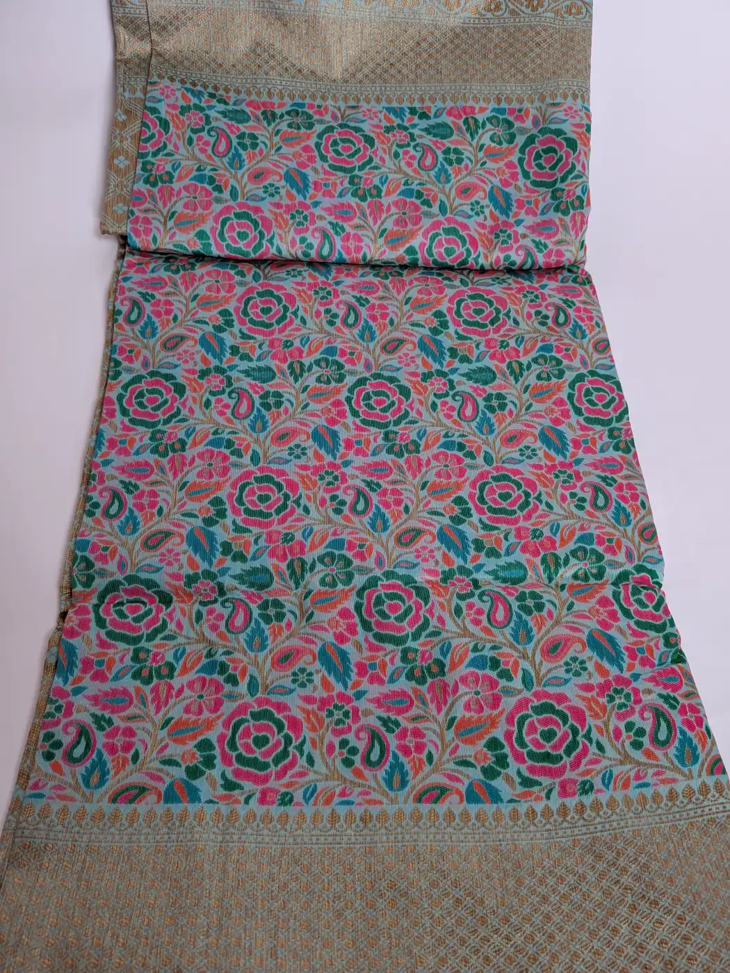 Gulabi Cotton Silk Kani Saree with Border Zari Embroidery - Image 3