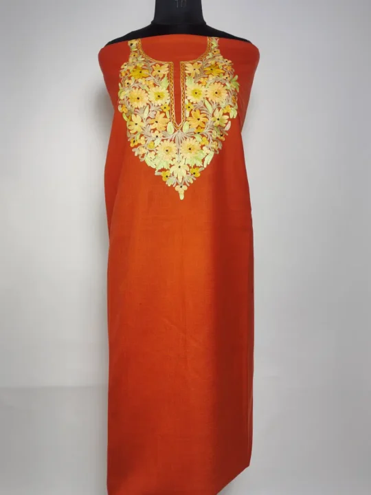Rust Copper 2pc Suit Material in Ruby Cotton with Aari Work Zoya