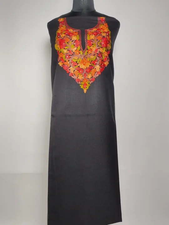 Black Kashmiri 2pc Suit Material Sana with Aari Embroidery in Ruby Cotton