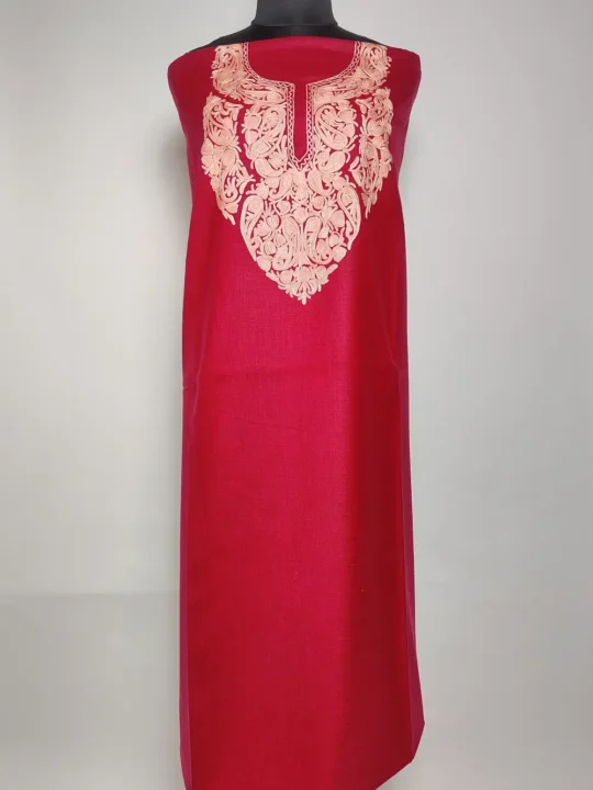 Maroon 2pc Kashmiri Salwar Kameez Suit Bahar in Ruby Cotton with Aari Embroidery