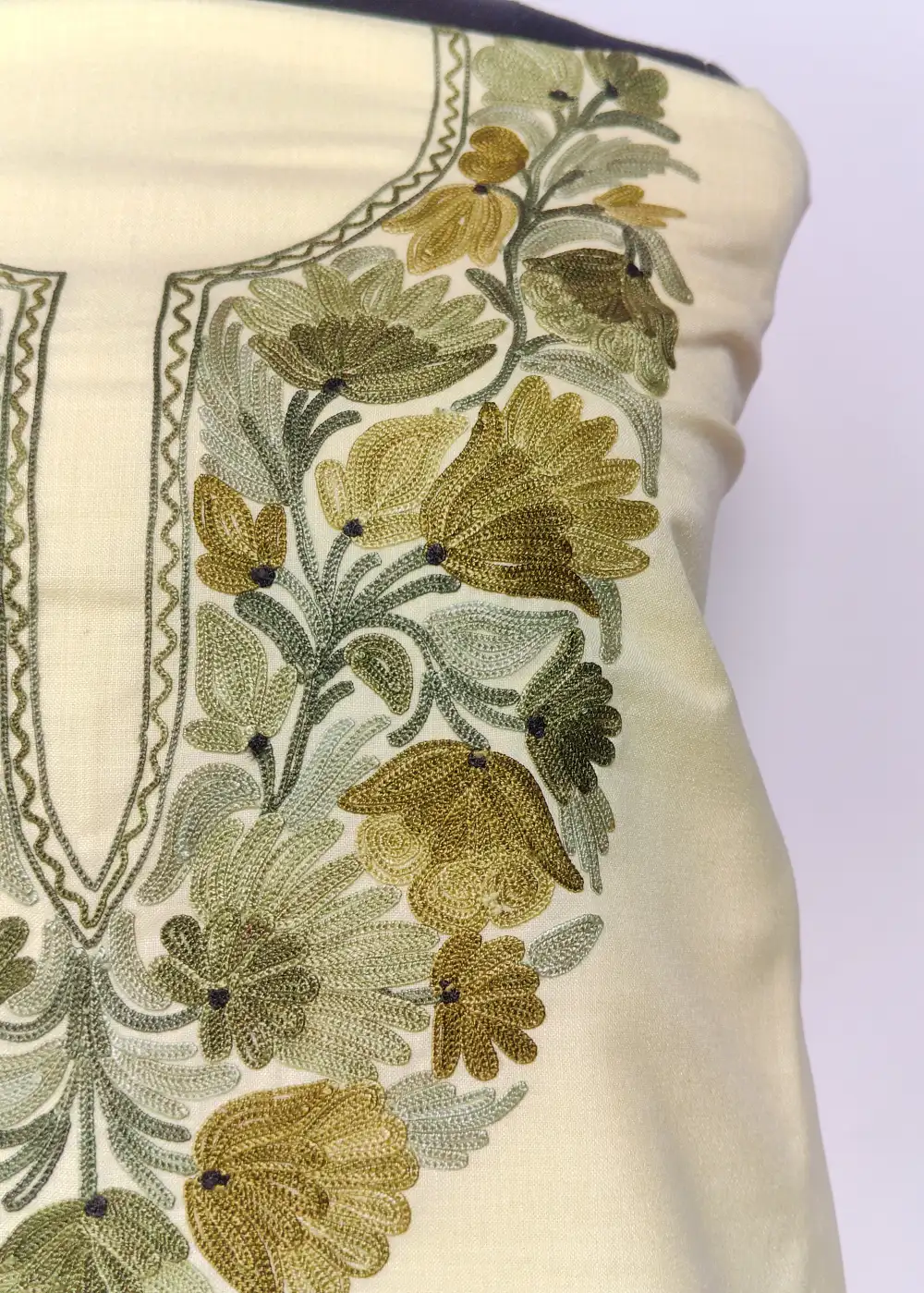 Pale Yellow 2pc Kashmiri Unstiched Suit in Ruby Cotton with Aari Embroidery Laila - Image 3