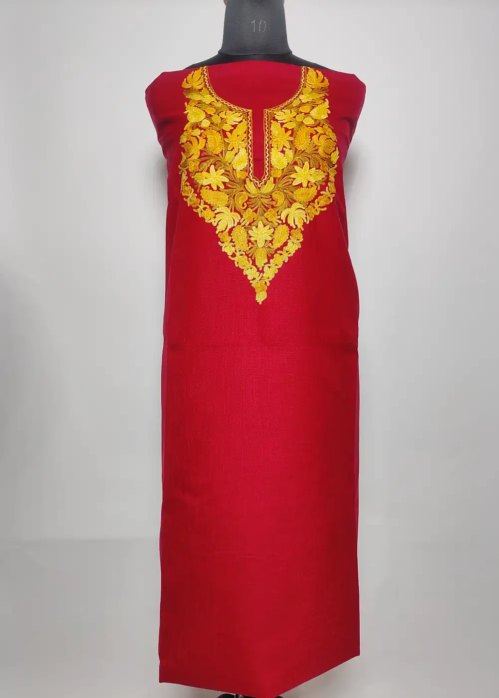 Maroon 2pc Kashmiri Suit Material Rehba with Aari Embroidery in Ruby Cotton