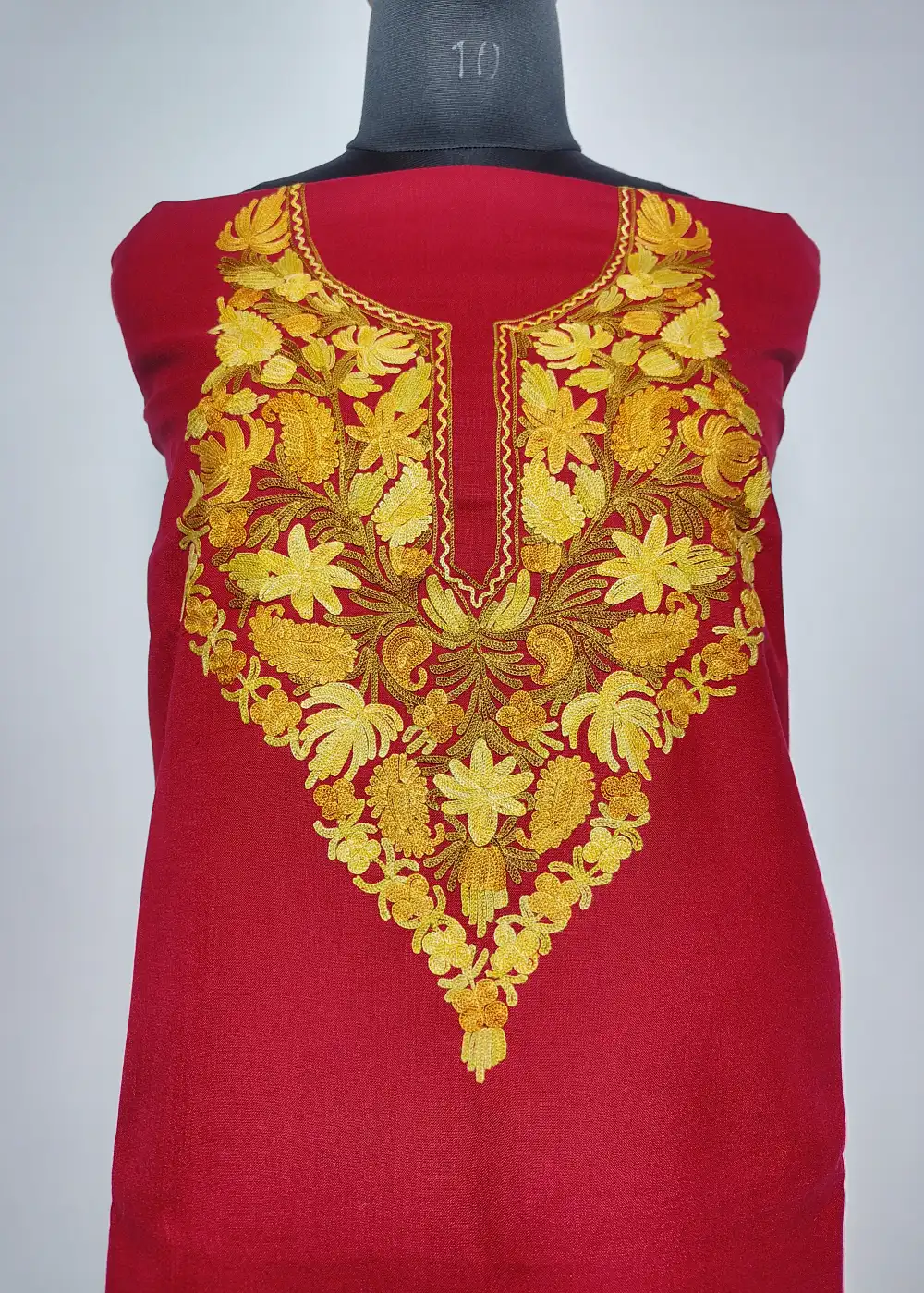 Maroon 2pc Kashmiri Suit Material Rehba with Aari Embroidery in Ruby Cotton - Image 2