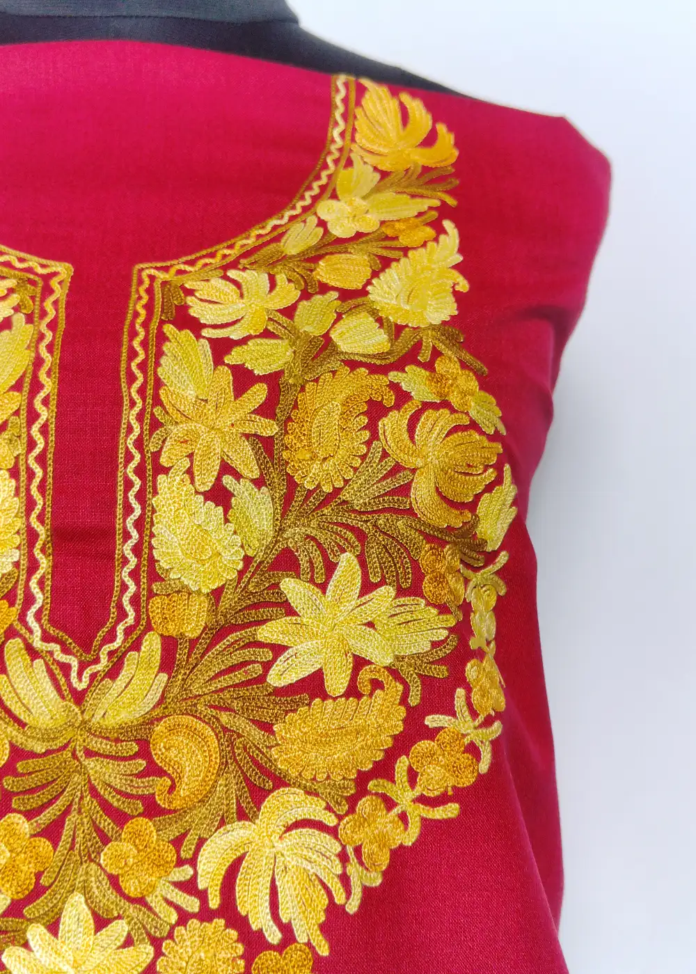 Maroon 2pc Kashmiri Suit Material Rehba with Aari Embroidery in Ruby Cotton - Image 3
