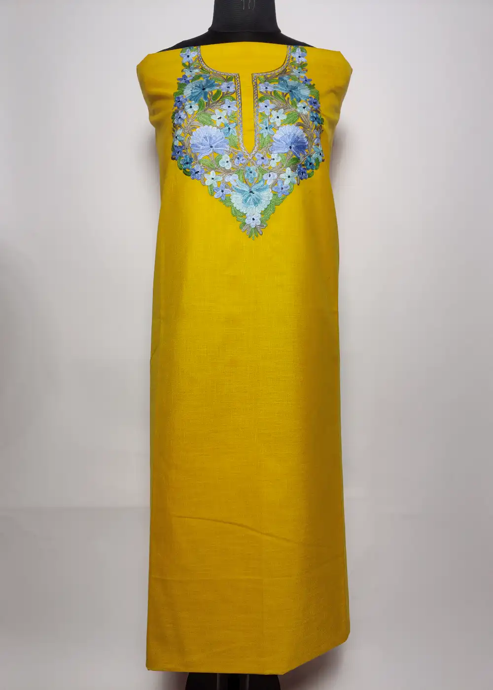 2pc Yellow Unstiched Suit with Aari Embroidery in Ruby Cotton Nazneen