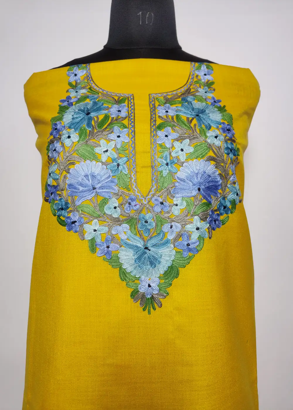 2pc Yellow Unstiched Suit with Aari Embroidery in Ruby Cotton Nazneen - Image 2