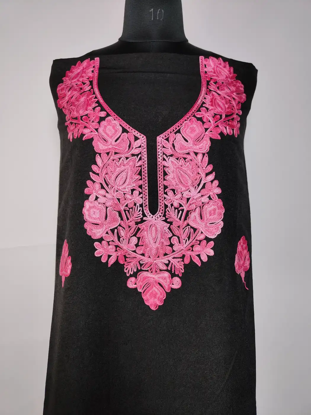 2pc Kashmiri Kadhai Suit Sadaf in Black Crush Cotton with Booti Aari Work - Image 2