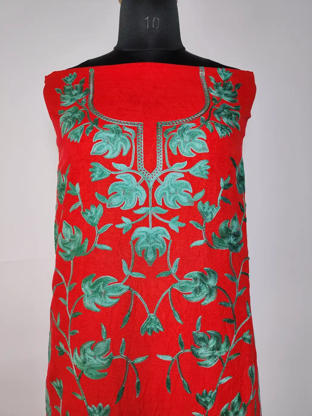 2pc Red Designer Suit Crush Cotton with Chinar Jaal | Akh Rang Aari Work Gulnar - Image 2