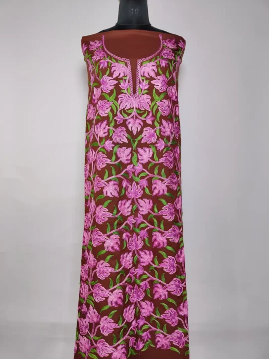 Chocolate Brown Kashmiri 2pc Chinar Jama Aari Embroidery in Summer Cool Cotton